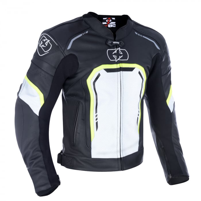 Geaca piele Oxford Strada Sport Geaca piele Oxford Strada Sport, protectii umeri coate, negru alb galben fluo, M, Oxford – ofertă, preț și specificații