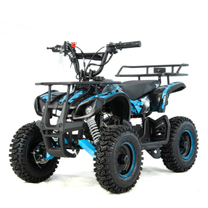 Mini atv XTR M7, roti 6 inch, 50cc, 2 timpi, pornire la sfoara, culoare negru albastru, XTR – ofertă, preț și specificații