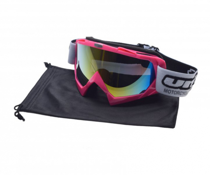 Ochelari motocross atv enduro Unit, culoare rama roz, lentila fumurie curcubeu, Unit – ofertă, preț și specificații
