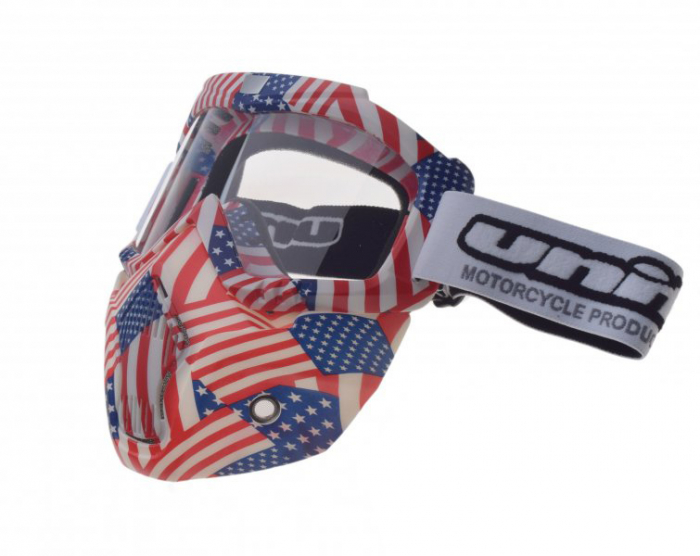Ochelari motocross atv enduro Unit, model masca, culoare rama USA, lentila clara, Unit – ofertă, preț și specificații